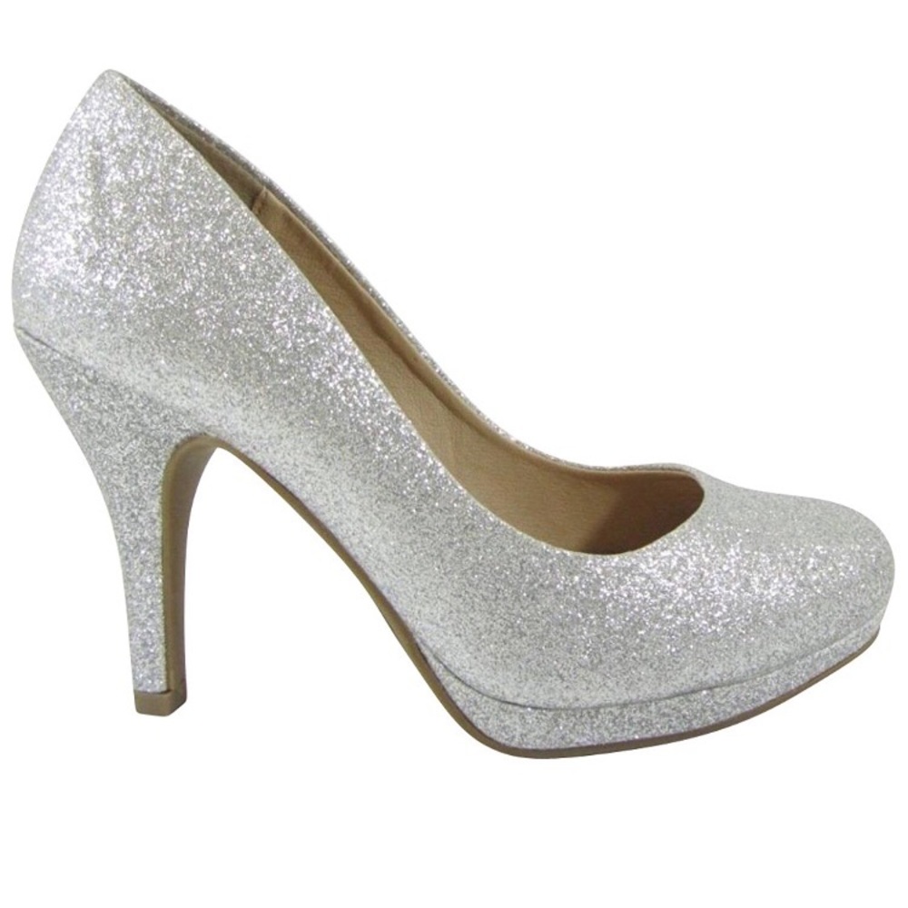 Silver glitter heels